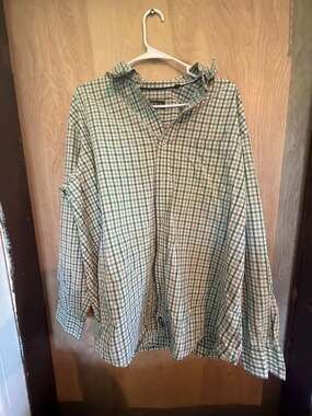 Orvis Heritage Wash Green Plaid Button Down Long Sleeve Shirt XL-T